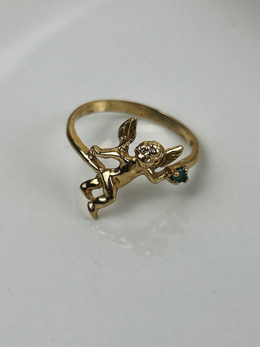 10k Gold Emerald Cherub Ring